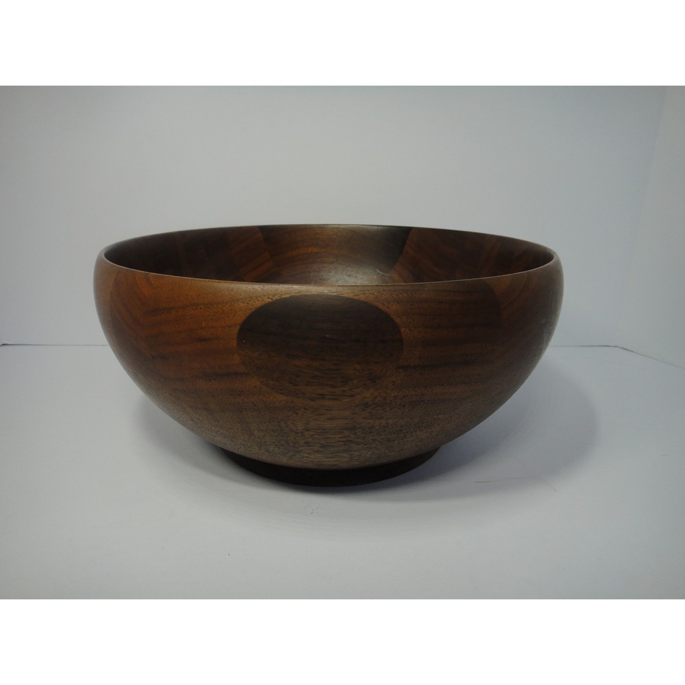 Large Handcrafted Dark Wood Salad Serving Bowl 10" Mid Century Modern Decorative